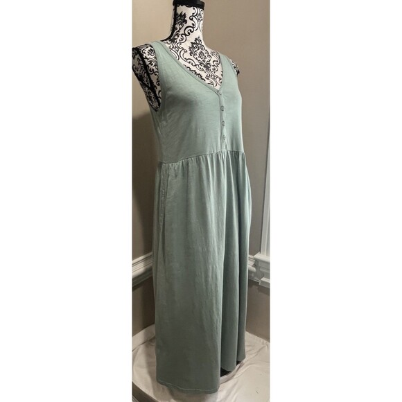 Pact Maxi Dress Womens S Slub Knit Organic Sage Green Henley Tank Dress Comfy - Picture 3 of 13